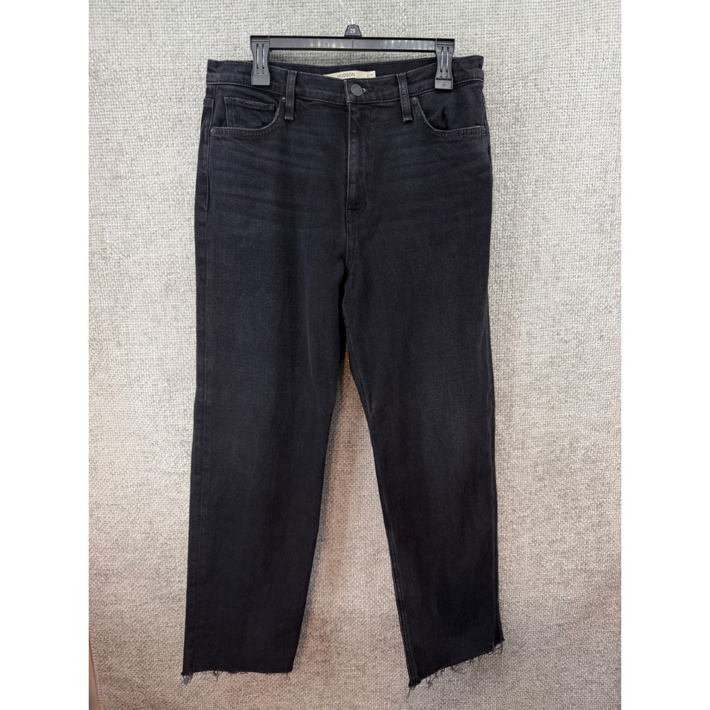 Hudson Remi Women's‎ Size 32 High Rise Straight Leg Jeans Black Raw Hem Stretch - Picture 1 of 10